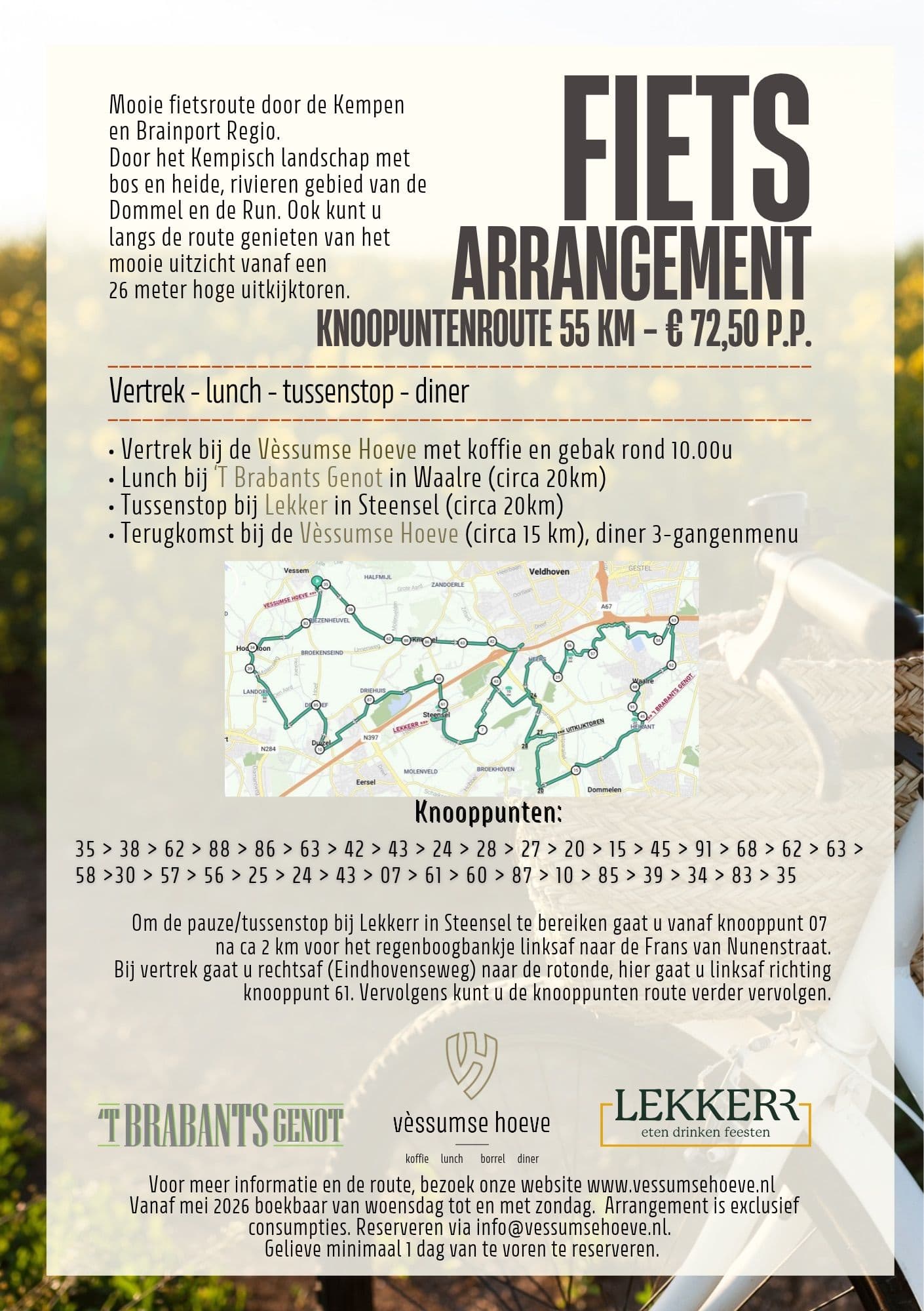 Kaart en programma van het fietsroute-arrangement