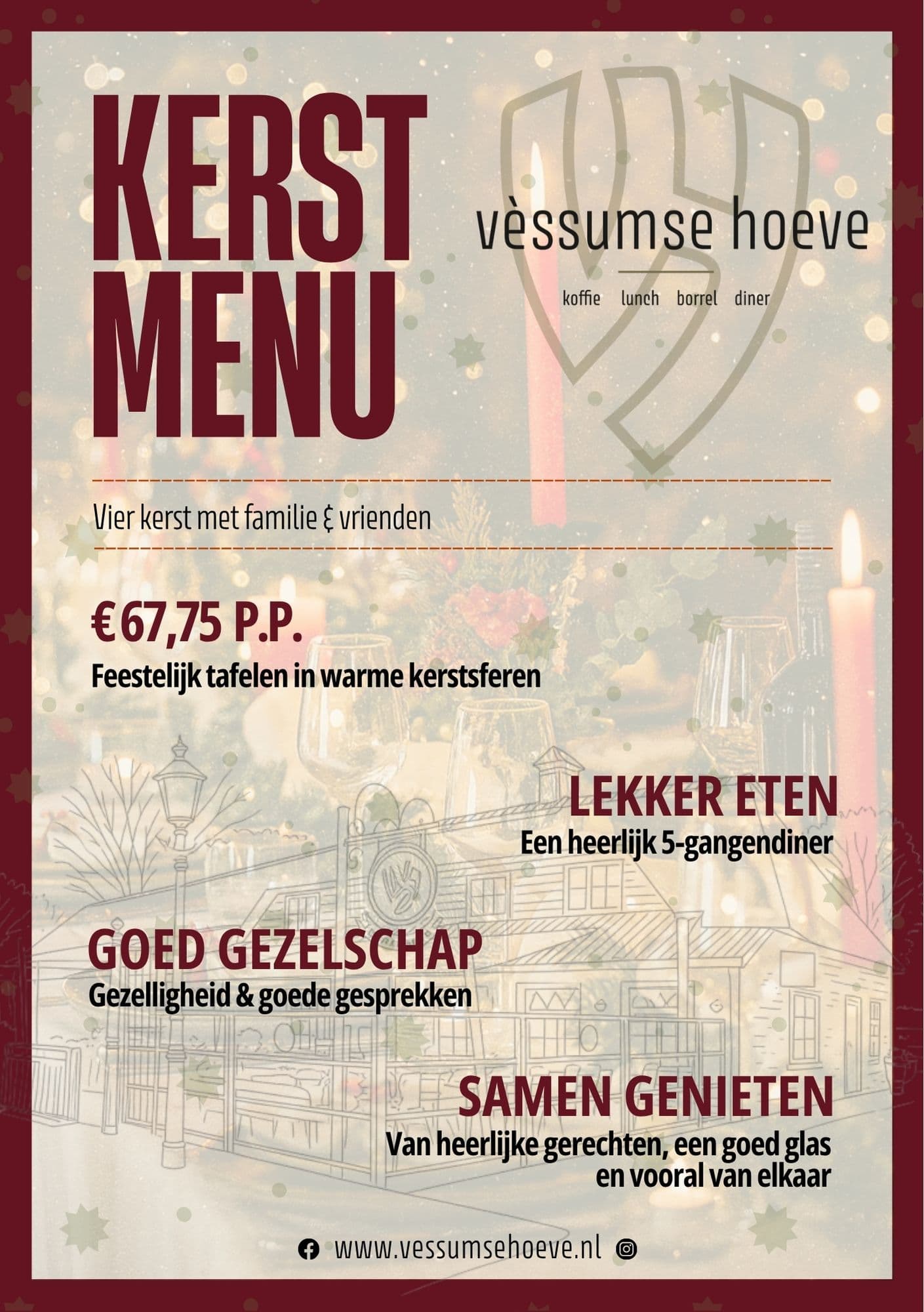 Poster Kerstmenu: vier kerst met familie en vrienden, 67,75 euro per persoon